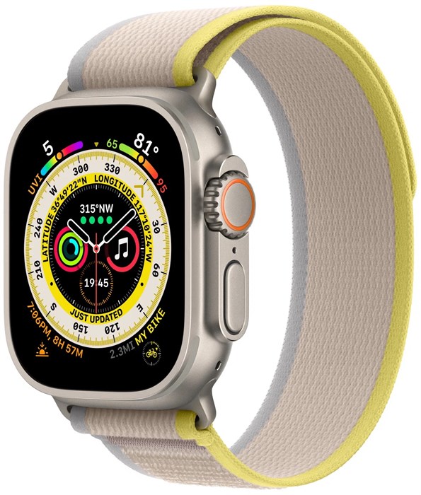 Умные часы Apple Watch Ultra 49 мм Titanium Case GPS + Cellular, титановый/желто-бежевый Trail Loop 1779 - фото 5227