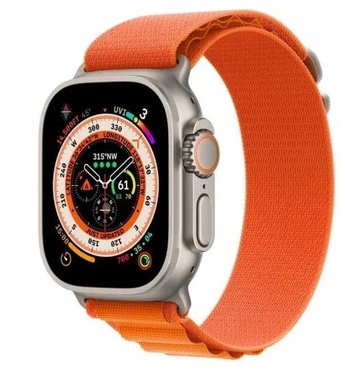 Умные часы Apple Watch Ultra 49 мм Titanium Case GPS + Cellular, титановый/оранжевый Alpine Loop 1780 - фото 5233